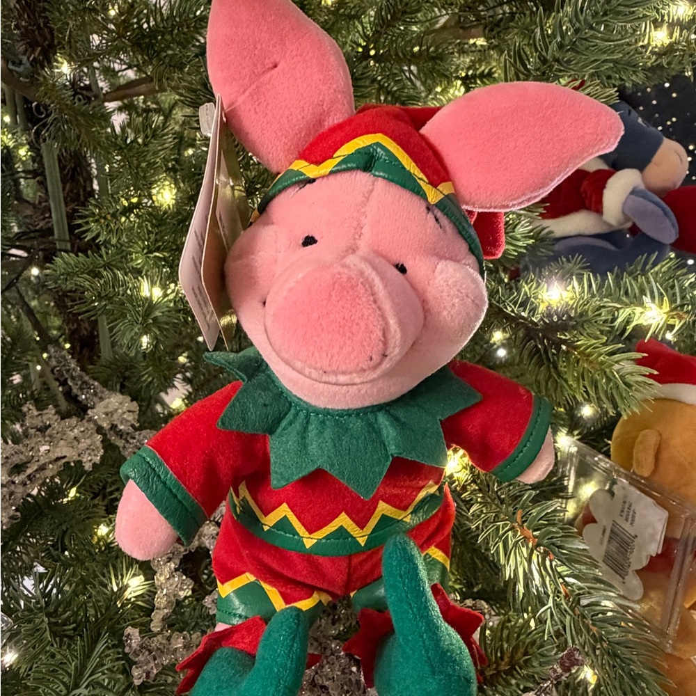 Disney Christmas Festive Plush Ornament Piglet as an Elf